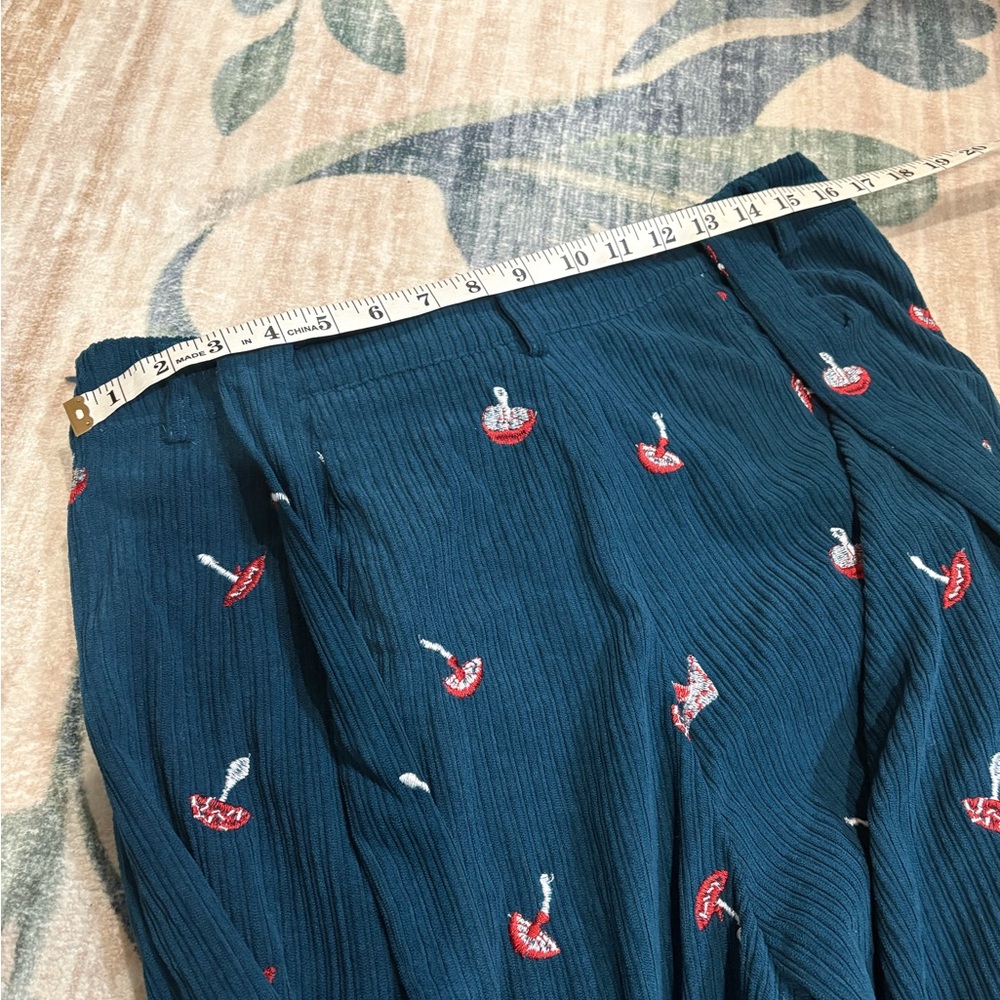 Cider Navy Blue Mushroom Embroidered Corduroy Overalls Jumpsuit - Picture 11 of 13